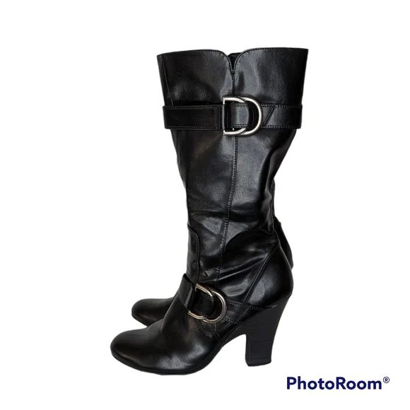 American Eagle Outfitters Boots Womens Sz 8.5 Black Faux Leather Silver Buckles - Picture 10 of 16